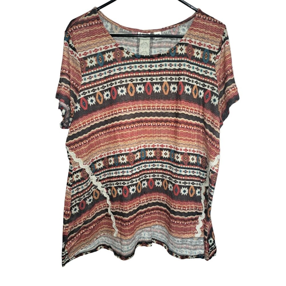 CATO FASHIONS Women's 18/20W Earthy Multicolor Hi-Low Oversized Top